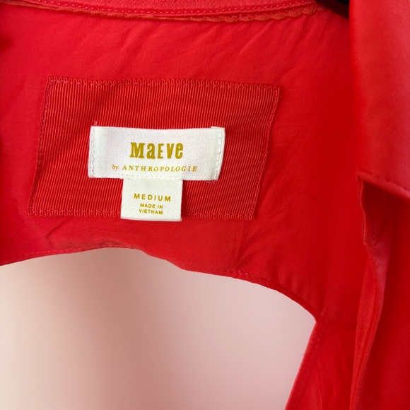 Anthropologie Maeve Coral Satin Wrap Dress - Picture 11 of 14